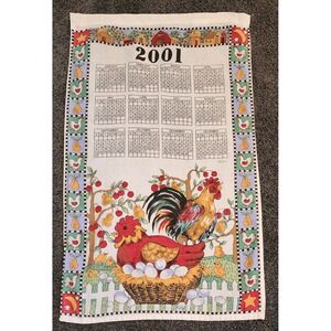 Vintage 2001 Farmhouse‎ Rooster Calendar Tea Towel Cotton Kitchen Decor